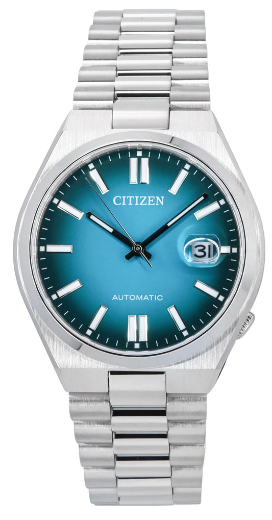 Citizen Tsuyosa Automatic movement Turquoise Stainless steel Male NJ0151-88X. A brand-new Citizen Tsuyosa watch featuring a Turquoise dial and a Stainless steel strap. Front view.