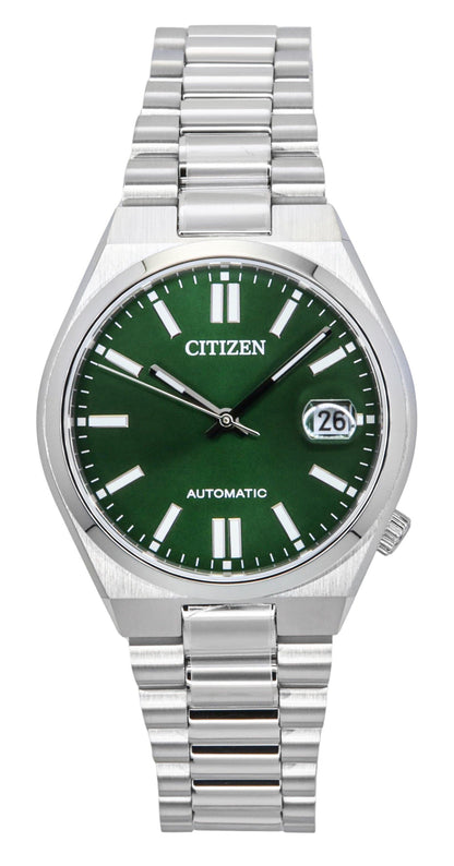Citizen Tsuyosa Automatic movement Green Stainless steel Male NJ0200-50X. A brand-new Citizen Tsuyosa watch featuring a Green dial and a Stainless steel strap. Angled view.