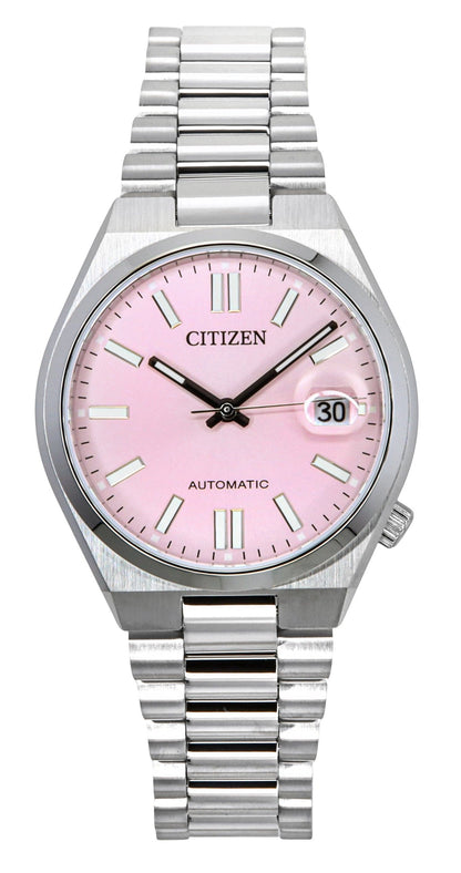 Citizen Tsuyosa Automatic movement Pink Stainless steel Female NJ0200-50Z. A brand-new Citizen Tsuyosa watch featuring a Pink dial and a Stainless steel strap. Angled view.