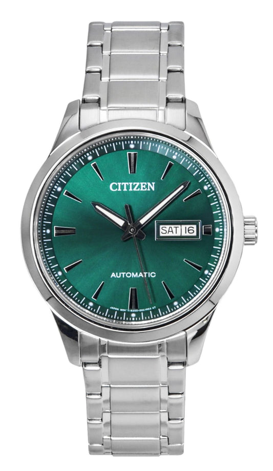 Citizen Automatic movement Green Stainless steel Male NY4058-79X. A brand-new Citizen watch featuring a Green dial and a Stainless steel strap. Side view.