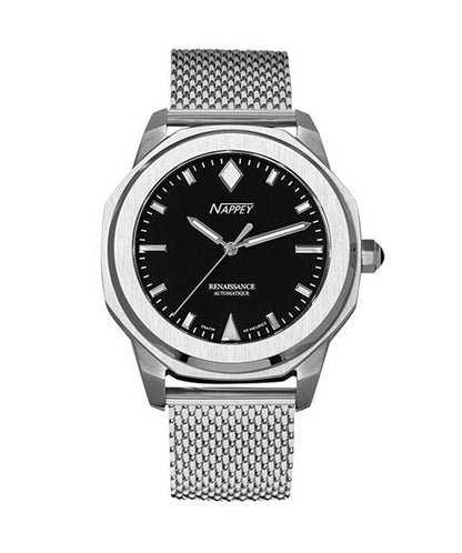 Nappey Renaissance Automatic movement White Stainless steel Male NY41-AD1M-6B2AA.-.NW. A brand-new Nappey Renaissance watch featuring a White dial and a Stainless steel strap. Front view.