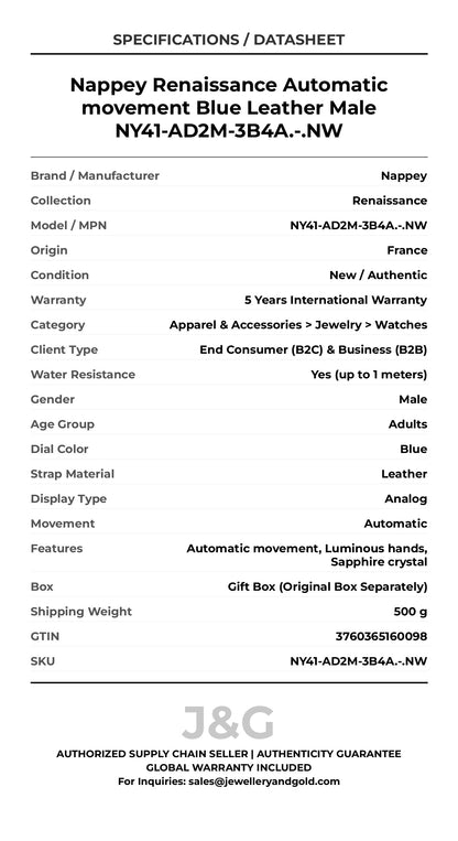 Nappey Renaissance Automatic movement Blue Leather Male NY41-AD2M-3B4A.-.NW - Specifications