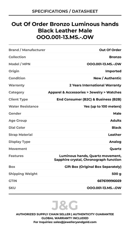 Out Of Order Bronzo Luminous hands Black Leather Male OOO.001-13.MS.-.OW - Specifications