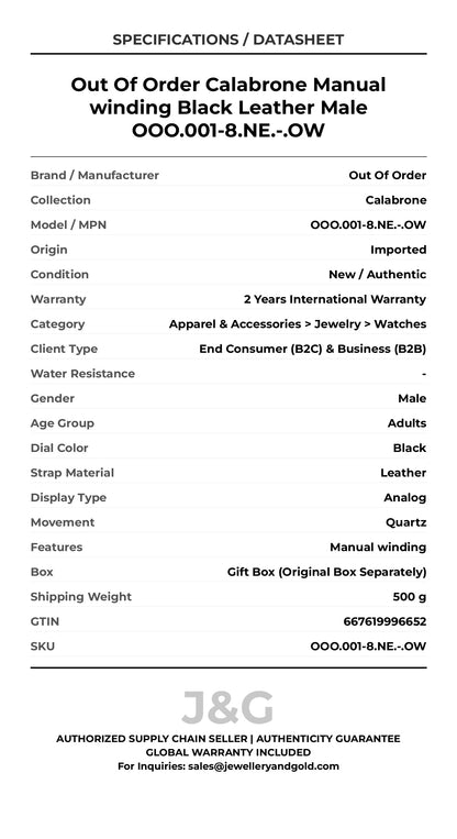 Out Of Order Calabrone Manual winding Black Leather Male OOO.001-8.NE.-.OW - Specifications