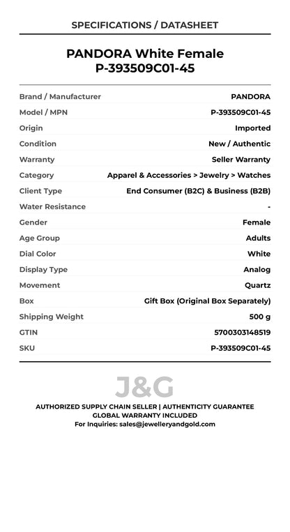 PANDORA White Female P-393509C01-45 - Specifications