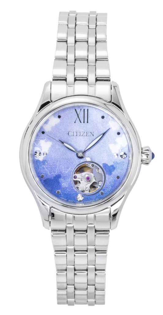 Citizen Automatic movement Blue Stainless steel Female PR1040-88N. A brand-new Citizen watch featuring a Blue dial and a Stainless steel strap. Side view.