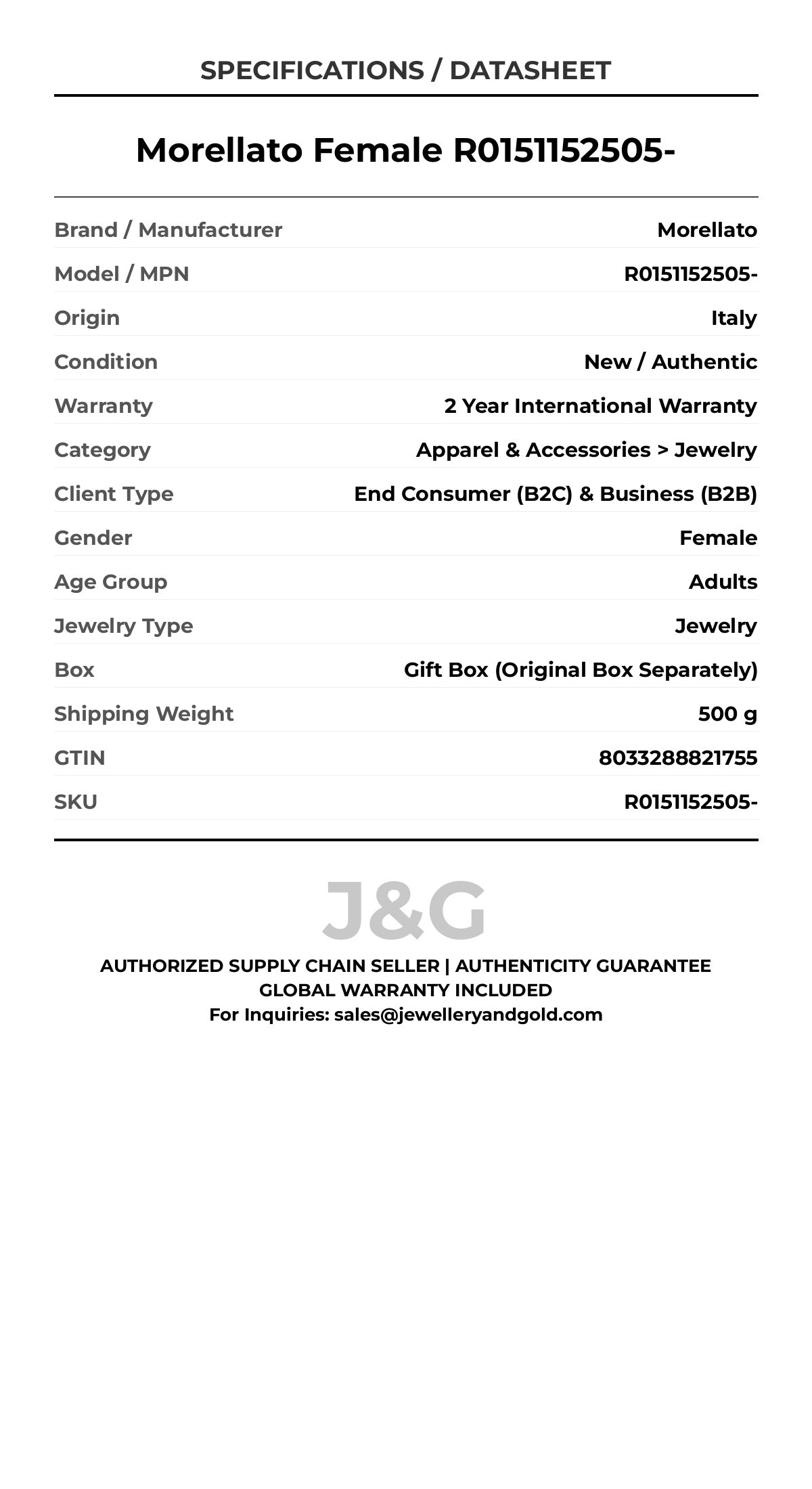 Morellato Female R0151152505- - Specifications