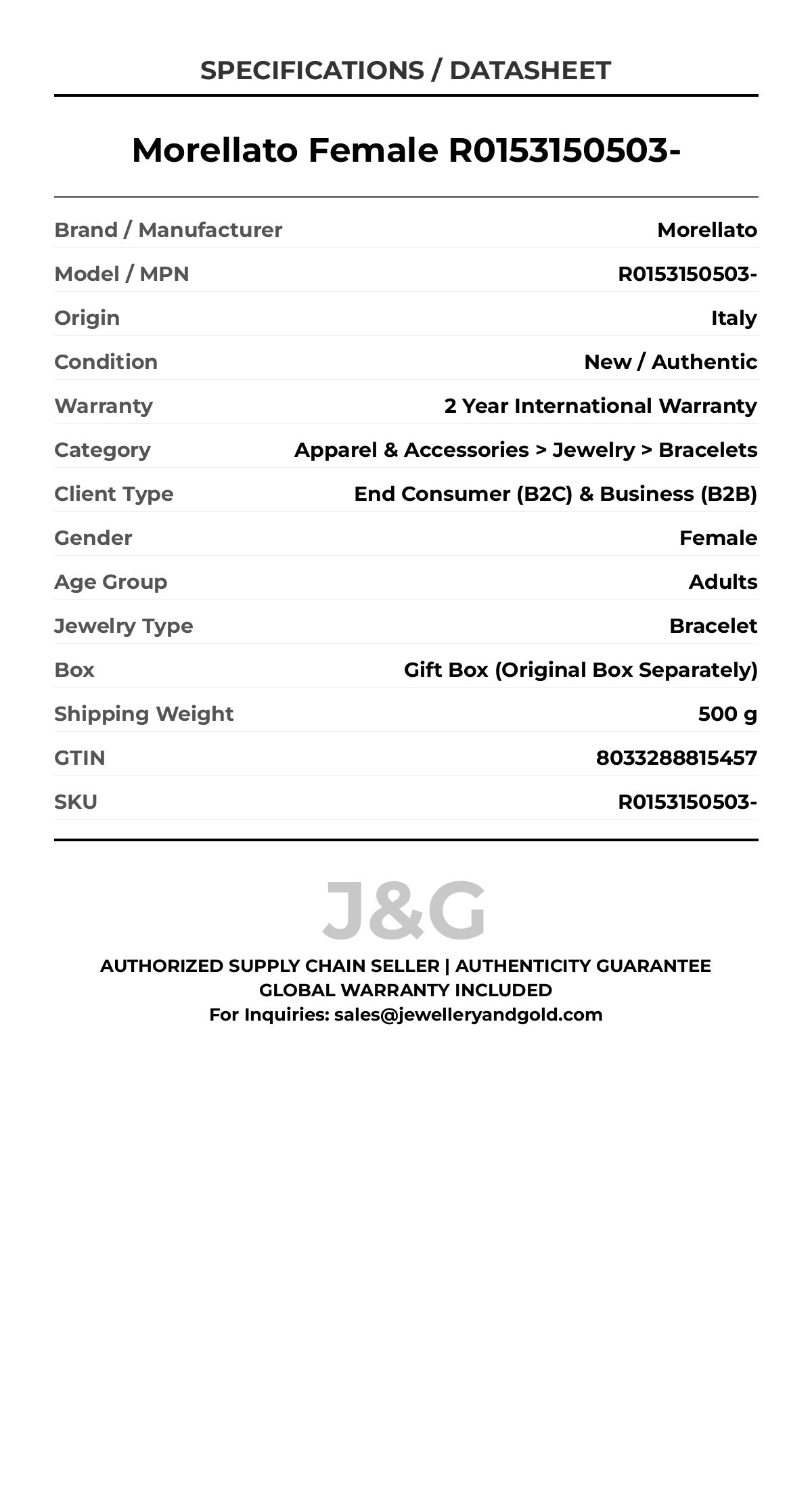 Morellato Female R0153150503- - Specifications