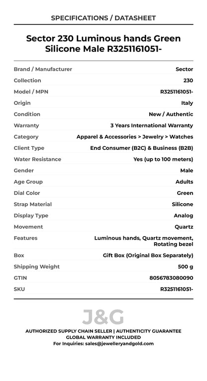 Sector 230 Luminous hands Green Silicone Male R3251161051- - Specifications
