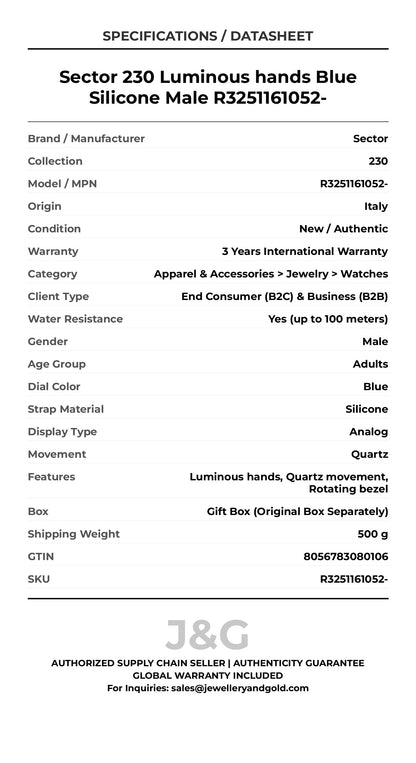 Sector 230 Luminous hands Blue Silicone Male R3251161052- - Specifications