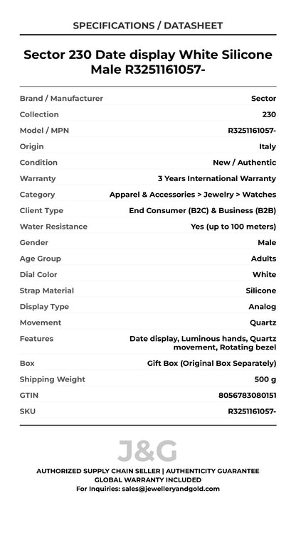 Sector 230 Date display White Silicone Male R3251161057- - Specifications