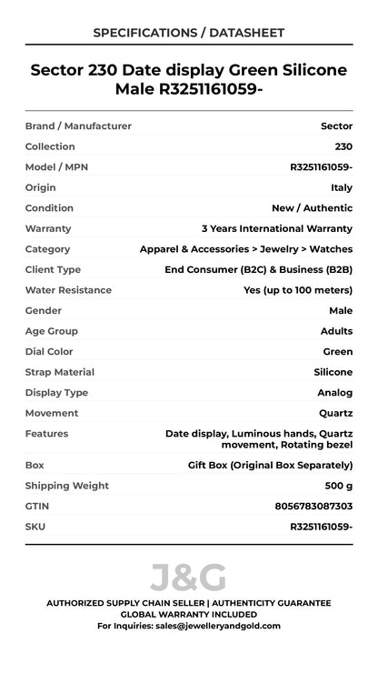 Sector 230 Date display Green Silicone Male R3251161059- - Specifications