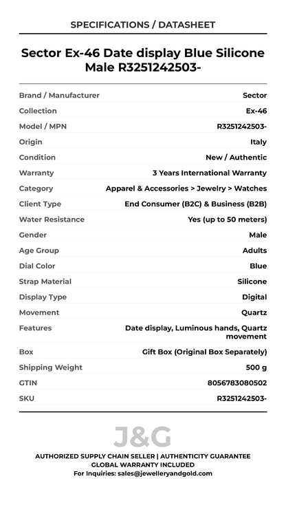 Sector Ex-46 Date display Blue Silicone Male R3251242503- - Specifications