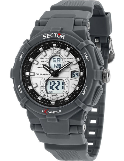 Sector Ex-09 Alarm Silver Silicone Male R3251296003-. A brand-new Sector Ex-09 watch featuring a Silver dial and a Silicone strap. Side view.