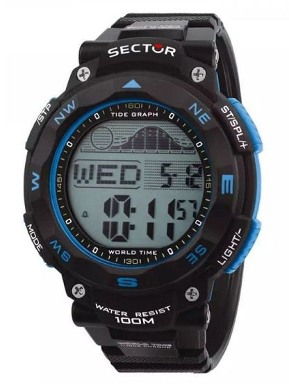 Sector EX-35 Alarm Black Polyurethane (PU) Male R3251534002-. A brand-new Sector EX-35 watch featuring a Black dial and a Polyurethane (PU) strap. Side view.