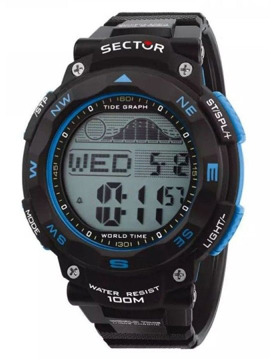 Sector EX-35 Alarm Black Polyurethane (PU) Male R3251534002-. A brand-new Sector EX-35 watch featuring a Black dial and a Polyurethane (PU) strap. Side view.