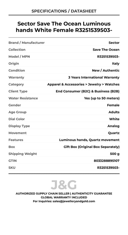 Sector Save The Ocean Luminous hands White Female R3251539503- - Specifications