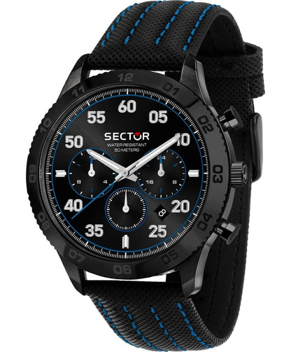 Sector 270 Date display Black Leather Male R3251578013-. A brand-new Sector 270 watch featuring a Black dial and a Leather strap. Angled view.