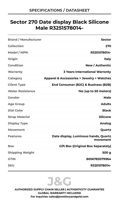 Sector 270 Date display Black Silicone Male R3251578014- - Specifications