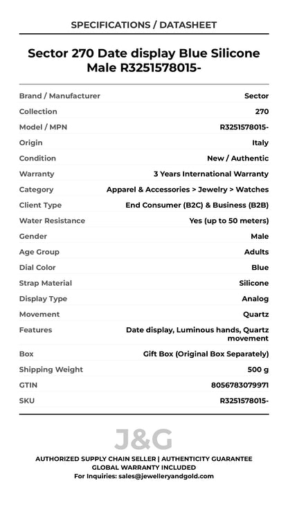 Sector 270 Date display Blue Silicone Male R3251578015- - Specifications