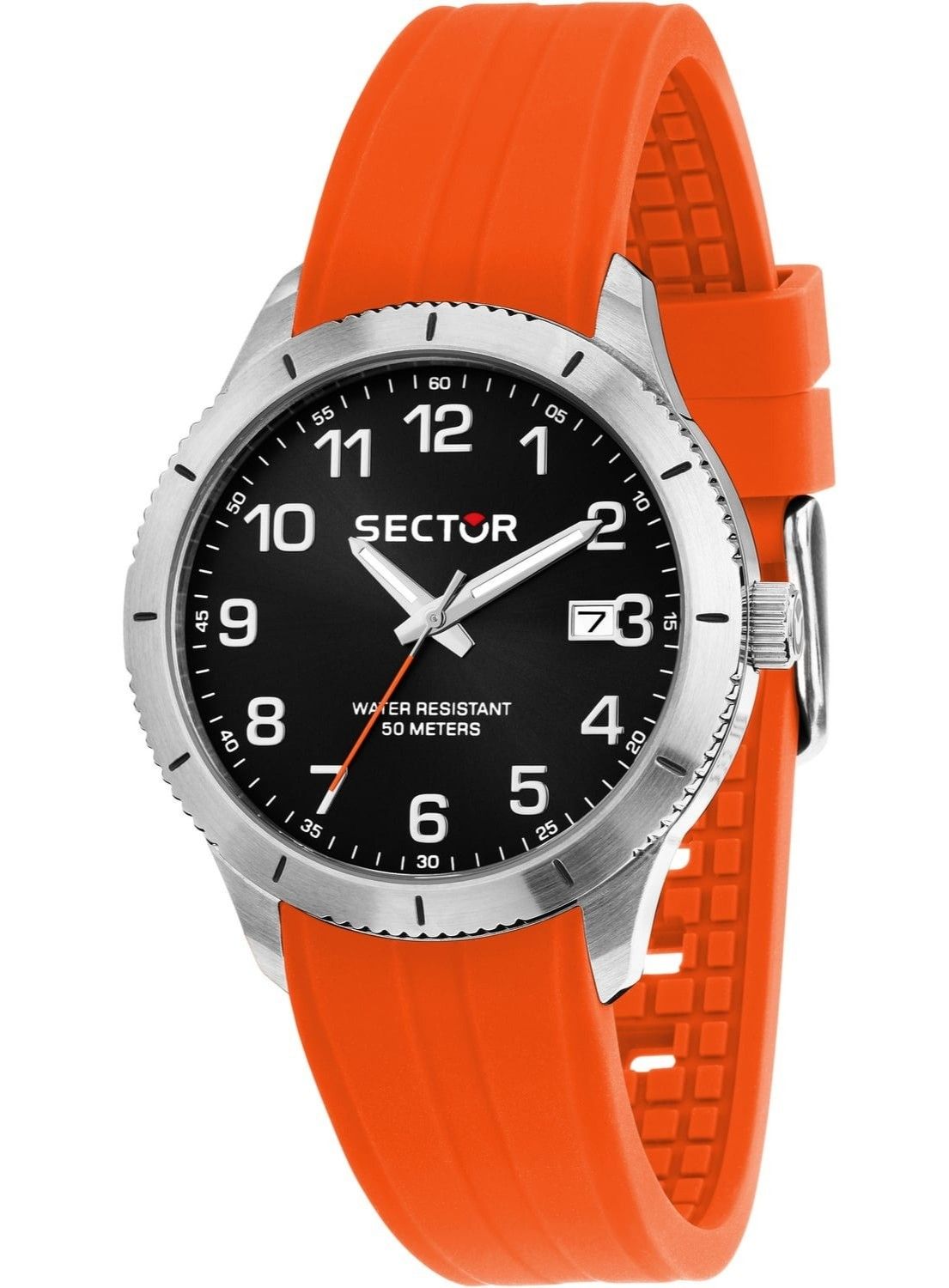 Sector 270 Date display Black Silicone Male R3251578017-. A brand-new Sector 270 watch featuring a Black dial and a Silicone strap. Angled view.