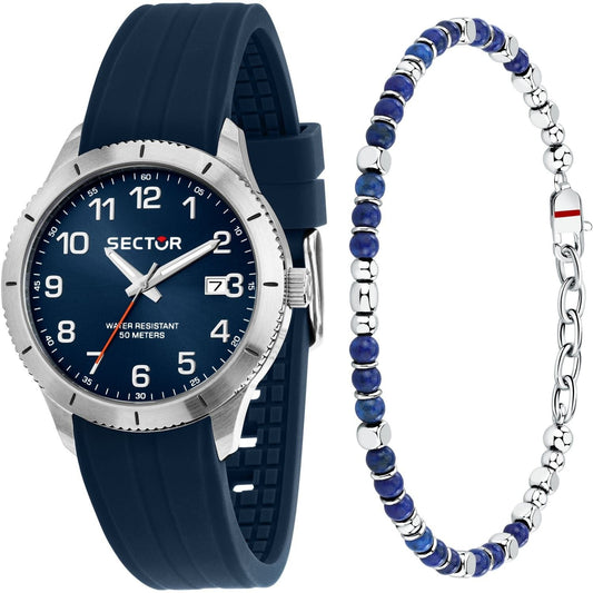 Sector 270 Date display Blue Silicone Male R3251578018-. A brand-new Sector 270 watch featuring a Blue dial and a Silicone strap. Angled view.