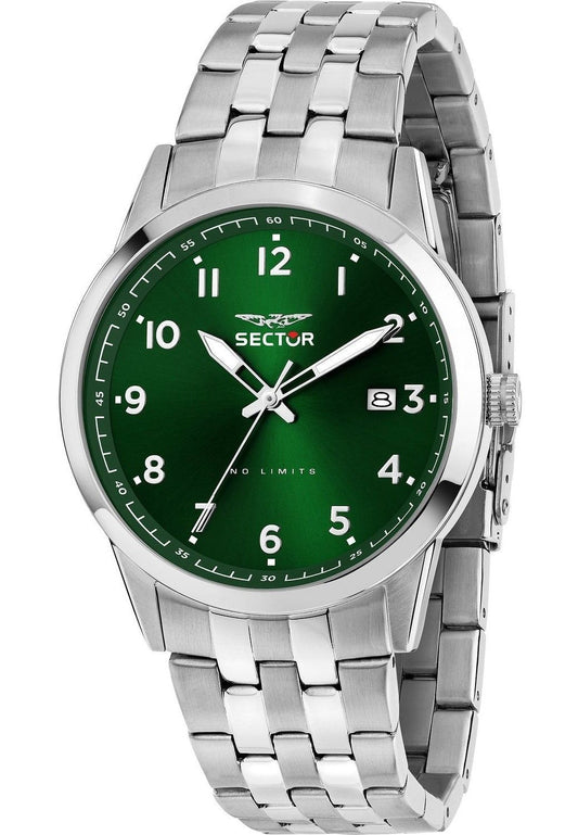 Sector 660 Date display Green Stainless steel Male R3253517031-. A brand-new Sector 660 watch featuring a Green dial and a Stainless steel strap. Side view.