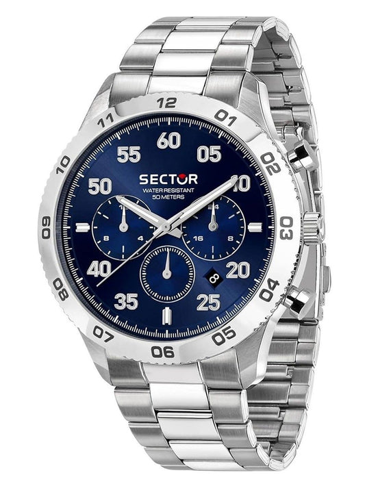 Sector 270 Date display Blue Stainless steel Male R3253578033-. A brand-new Sector 270 watch featuring a Blue dial and a Stainless steel strap. Side view.