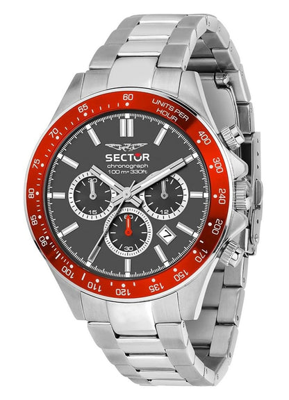 Sector 230 Date display Grey Stainless steel Male R3273661036-. A brand-new Sector 230 watch featuring a Grey dial and a Stainless steel strap. Angled view.