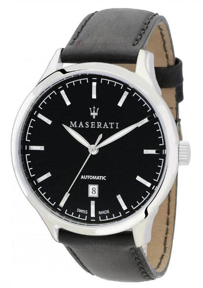 Maserati Attrazione Automatic movement Blue Leather Male R8821126001-. A brand-new Maserati Attrazione watch featuring a Blue dial and a Leather strap. Front view.