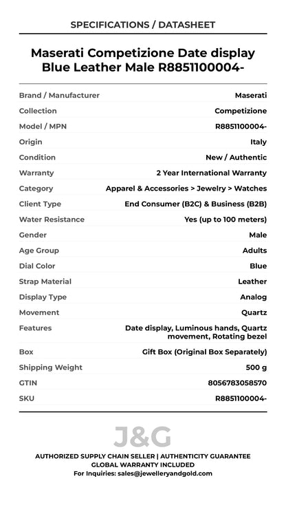 Maserati Competizione Date display Blue Leather Male R8851100004- - Specifications