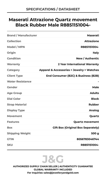 Maserati Attrazione Quartz movement Black Rubber Male R8851151004- - Specifications