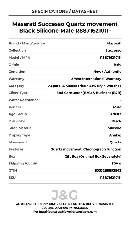 Maserati Successo Quartz movement Black Silicone Male R8871621011- - Specifications