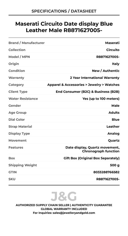 Maserati Circuito Date display Blue Leather Male R8871627005- - Specifications