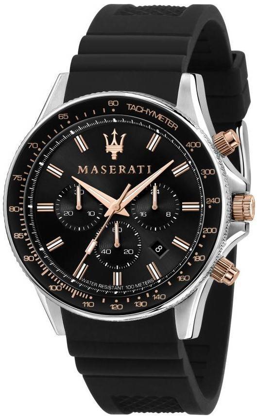 Maserati Sfida Automatic movement Black Silicone Male R8871640002-. A brand-new Maserati Sfida watch featuring a Black dial and a Silicone strap. Side view.
