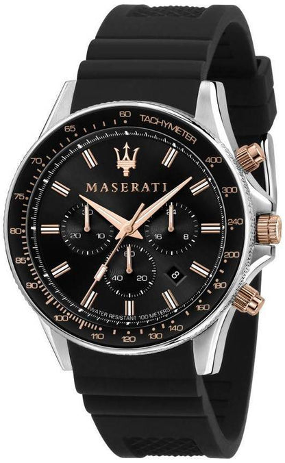 Maserati Sfida Automatic movement Black Silicone Male R8871640002-. A brand-new Maserati Sfida watch featuring a Black dial and a Silicone strap. Side view.
