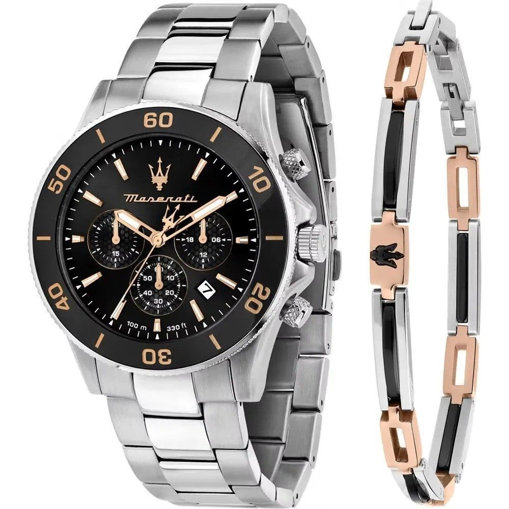 Maserati Competizione Automatic movement Black Stainless steel Male R8873600001-. A brand-new Maserati Competizione watch featuring a Black dial and a Stainless steel strap. Angled view.