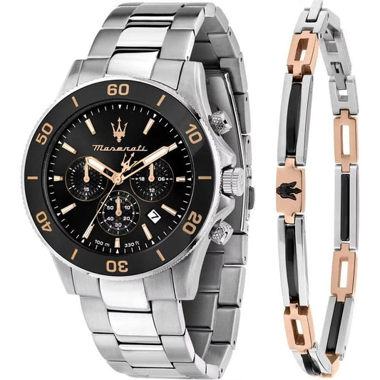 Maserati Competizione Automatic movement Black Stainless steel Male R8873600001-. A brand-new Maserati Competizione watch featuring a Black dial and a Stainless steel strap. Angled view.