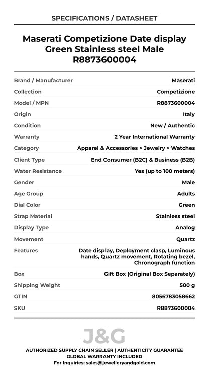 Maserati Competizione Date display Green Stainless steel Male R8873600004 - Specifications