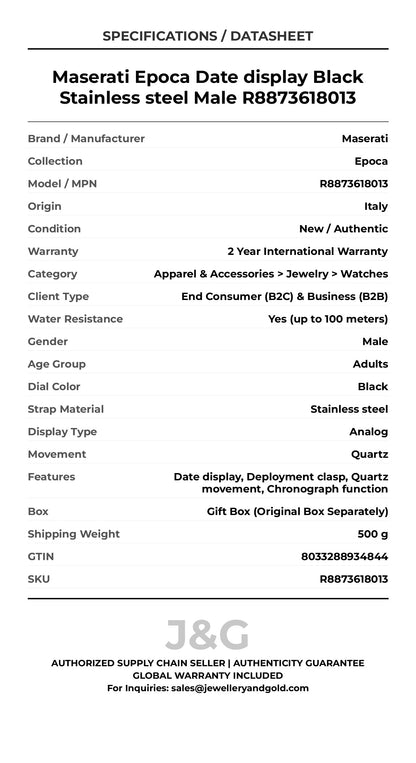 Maserati Epoca Date display Black Stainless steel Male R8873618013 - Specifications