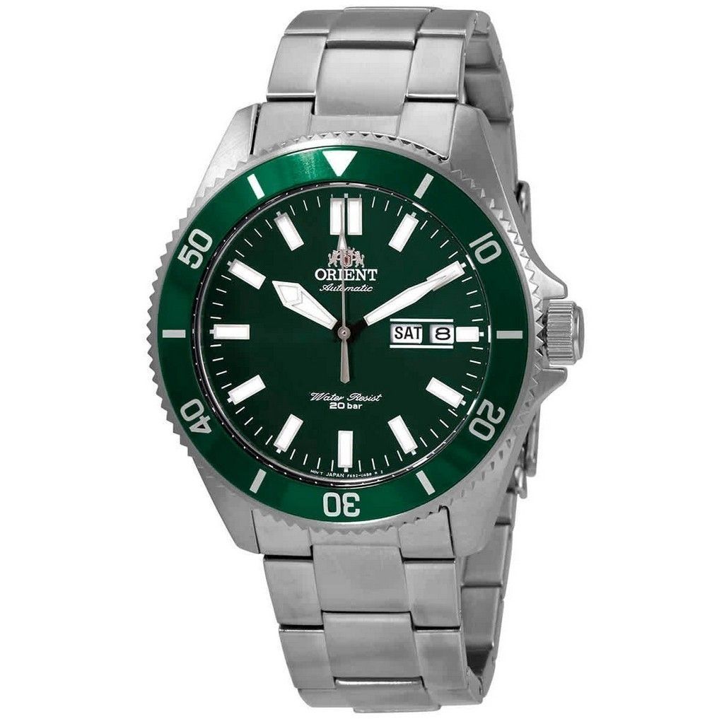 Orient Sports Automatic movement Green Stainless steel Male RA-AA0914E19B. A brand-new Orient Sports watch featuring a Green dial and a Stainless steel strap. Side view.