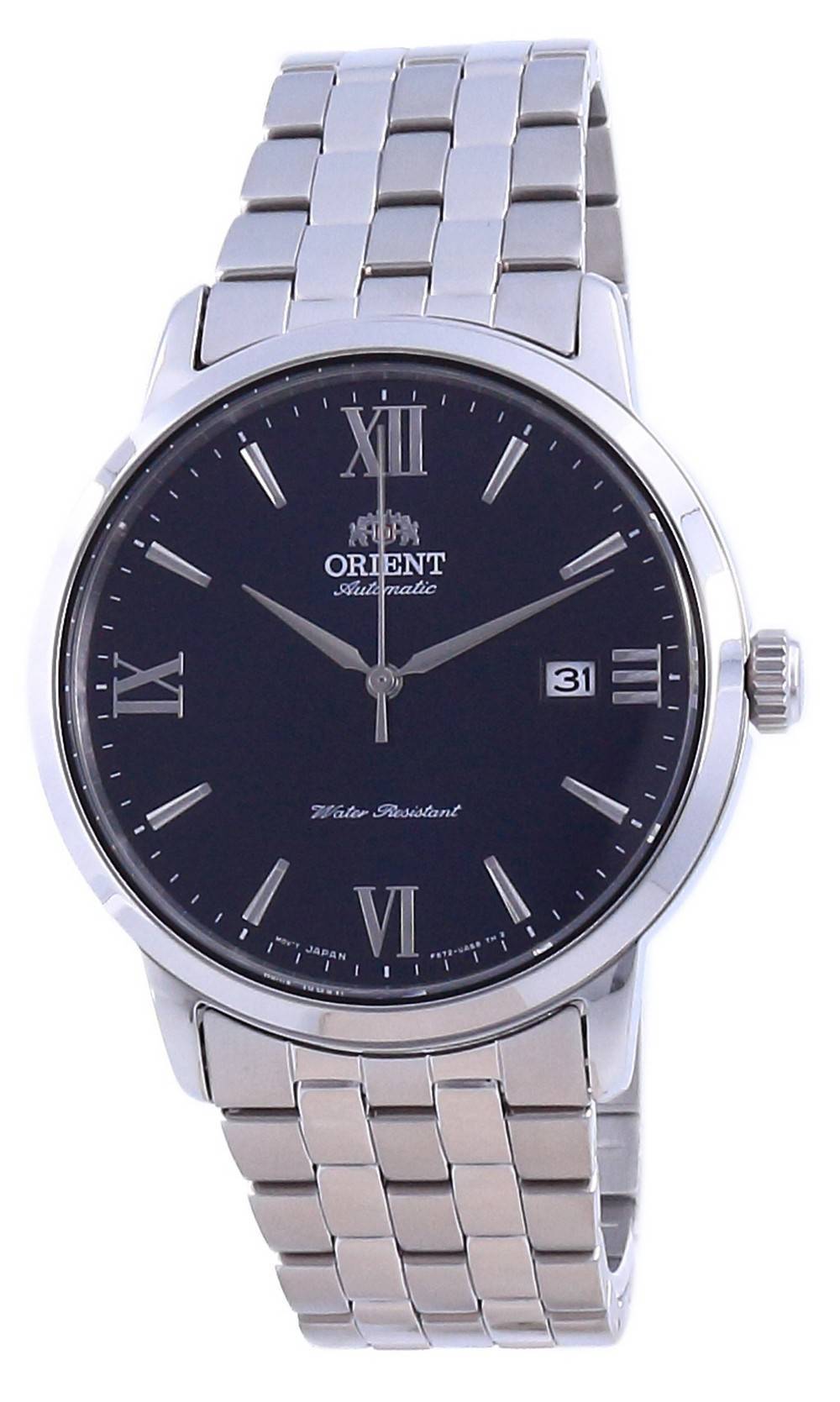 Orient Contemporary Automatic movement Blue Stainless steel Male RA-AC0F09L10B. A brand-new Orient Contemporary watch featuring a Blue dial and a Stainless steel strap. Angled view.