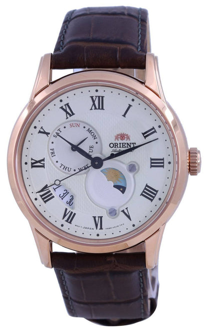 Orient Classic Automatic movement Champagne Leather Male RA-AK0007S10B. A brand-new Orient Classic watch featuring a Champagne dial and a Leather strap. Angled view.