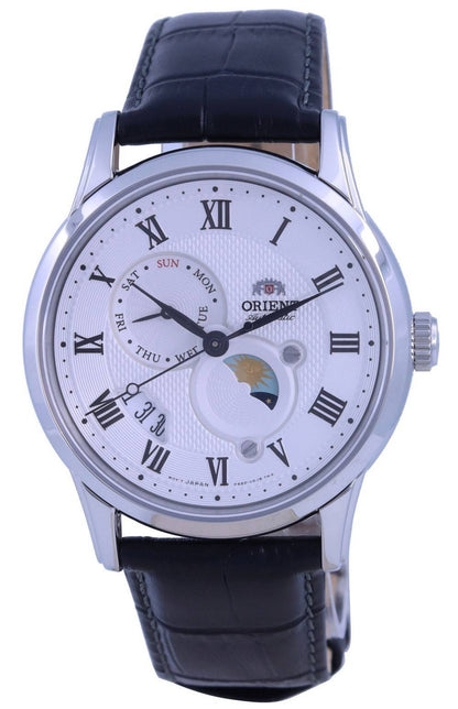 Orient Classic Automatic movement White Leather Male RA-AK0008S10B. A brand-new Orient Classic watch featuring a White dial and a Leather strap. Side view.