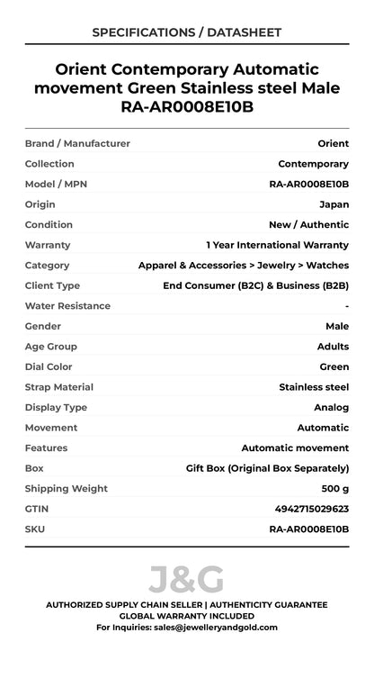 Orient Contemporary Automatic movement Green Stainless steel Male RA-AR0008E10B - Specifications
