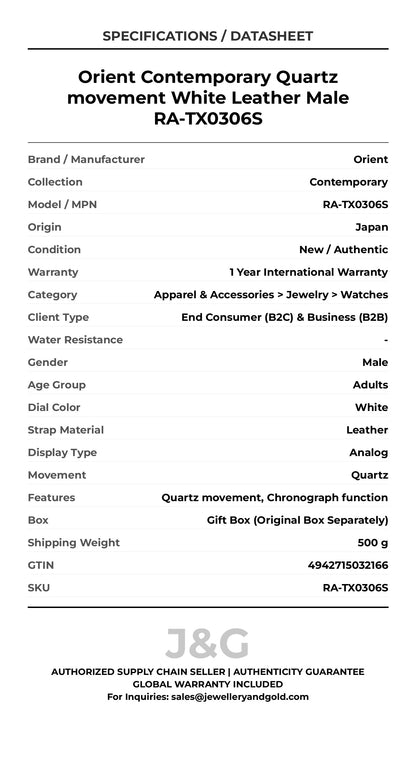 Orient Contemporary Quartz movement White Leather Male RA-TX0306S - Specifications