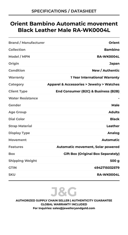 Orient Bambino Automatic movement Black Leather Male RA-WK0004L - Specifications