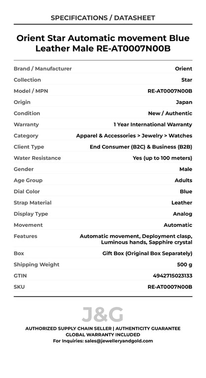 Orient Star Automatic movement Blue Leather Male RE-AT0007N00B - Specifications