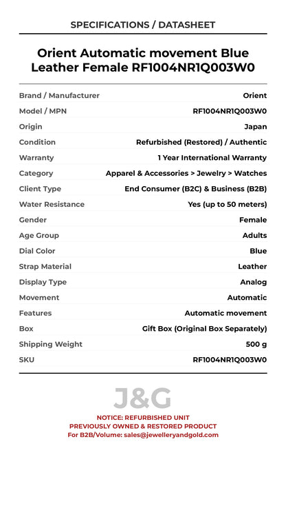 Orient Automatic movement Blue Leather Female RF1004NR1Q003W0 - Specifications