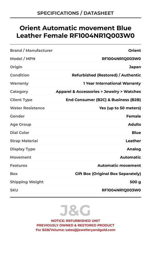 Orient Automatic movement Blue Leather Female RF1004NR1Q003W0 - Specifications